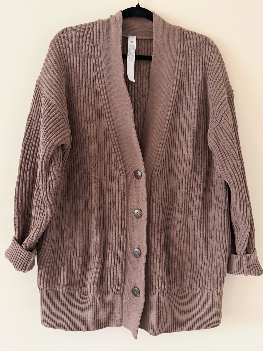 lululemon athletica Ribbed Button-Front Cardigan in Taupe